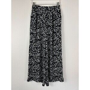Tranjori Womens Floral Wide Leg Pants M Black White Palozzo Mini Floral Boho